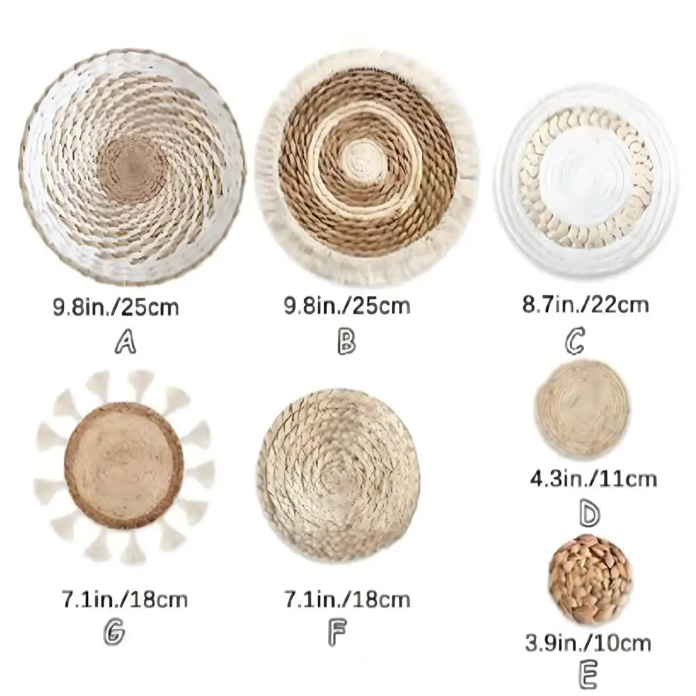 7Pcs/Set Bohemian Straw Woven Wall Decoration Home Living Room Background Wall Art Pendant Rustic Natural Wicker Weave Ornament 6