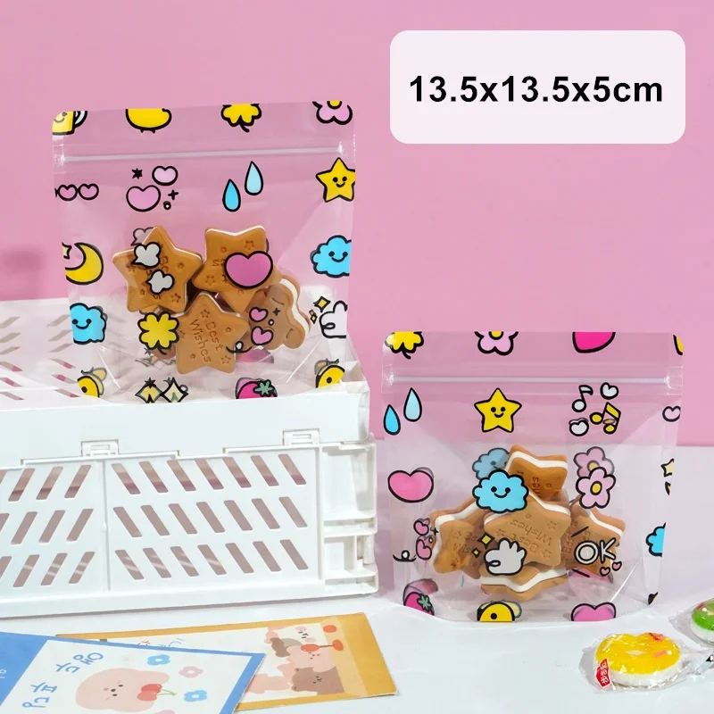 StoBag 10/100pcs 크리스마스 투명 캔디 식품 포장 가방 지퍼 어린이 키즈 선물 플라스틱 봉인 된 쿠키 보관 주머니