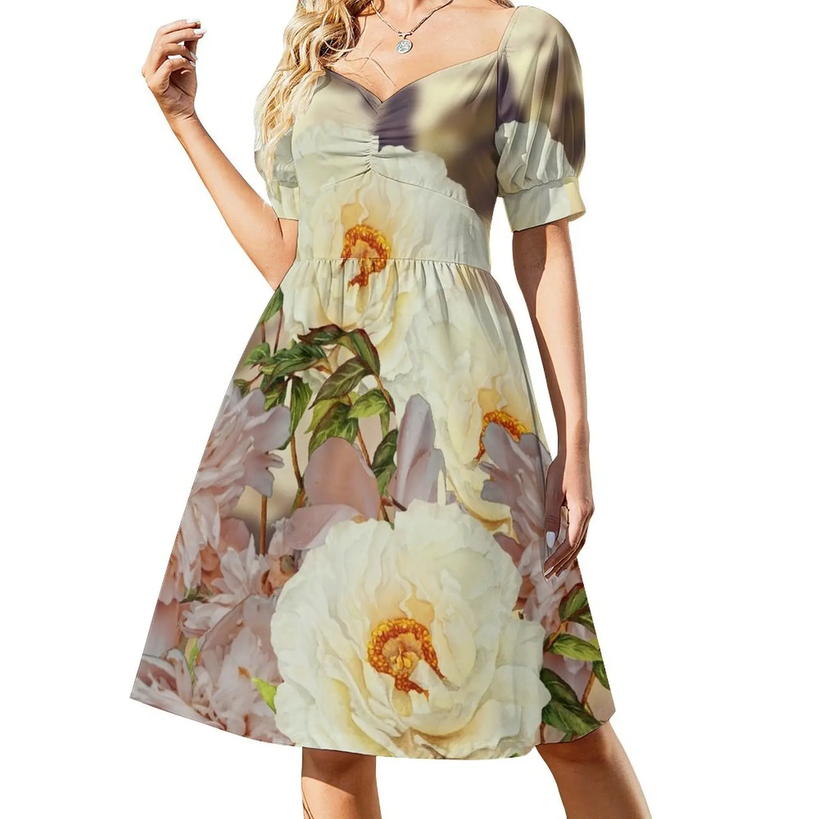 

White Peony Flower Purple Vase Sleeveless Dress women's summer clothing 2024 sexy short dresses daring