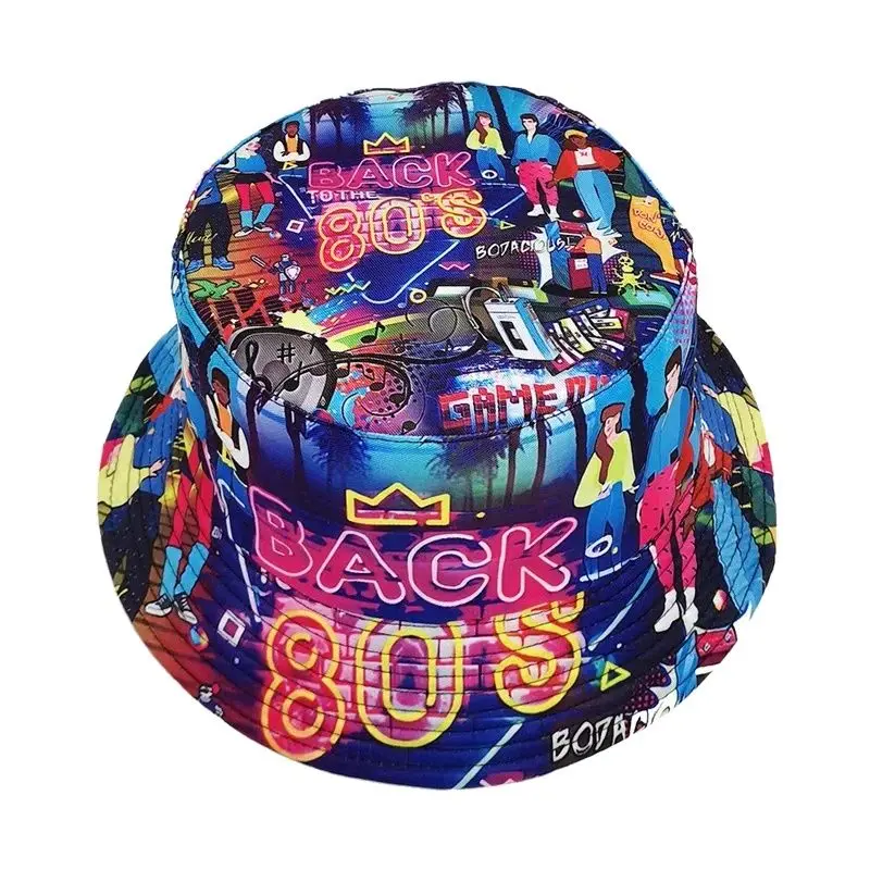 

LDSLYJR Four Seasons Polyester Cartoon Print Bucket Hat Fisherman Hat Outdoor Travel Sun Cap for Men and Women 266