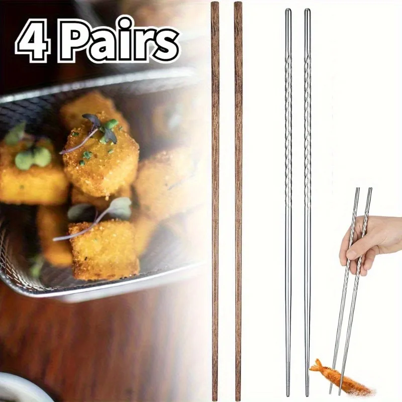 Hot Pot Chopsticks Extra Long Stainless Steel Design for Cooking Frying Stirring Noodles Heat-Resistant Reusable Non-Slip Grip