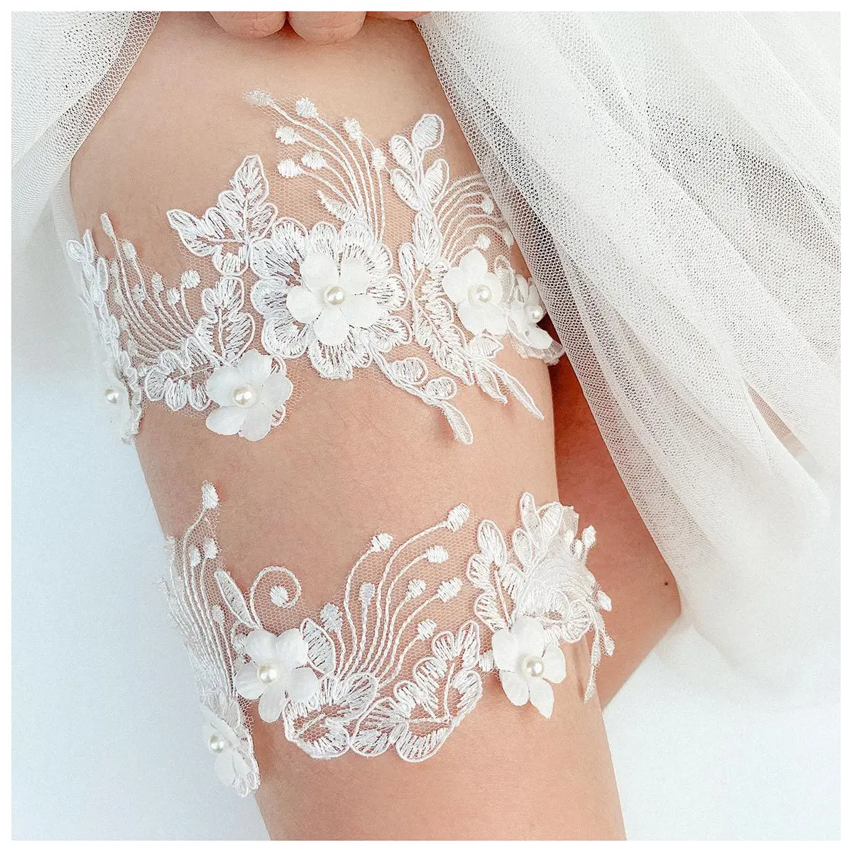 

Bridal Lace Garter White Elegant Pearl Flower Garter Wedding Elastic Leg Ring Wedding Accessories bridesmaid sexy and elegant