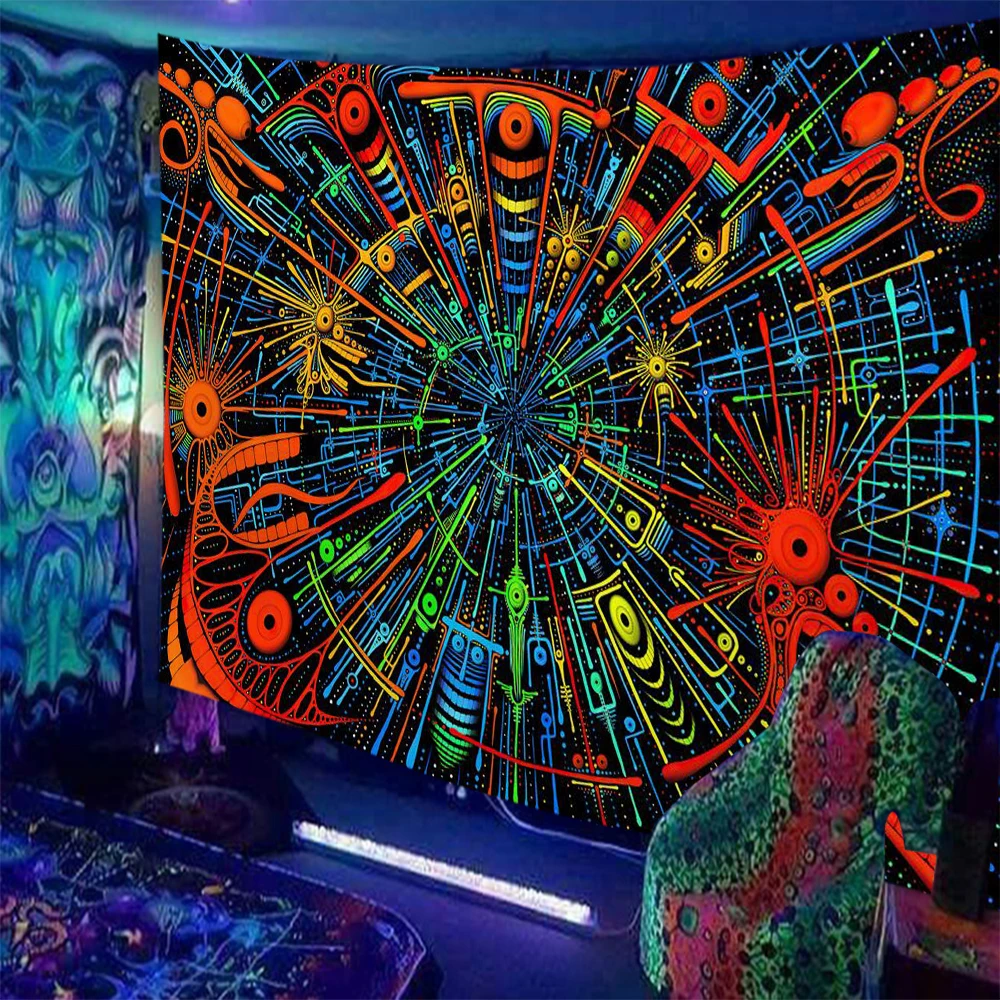 Arazzo Da Parete Con Teschio Trippy UV Reattivo - 130x150 Cm, Poliestere, Per Camera E Soggiorno - Foto 4