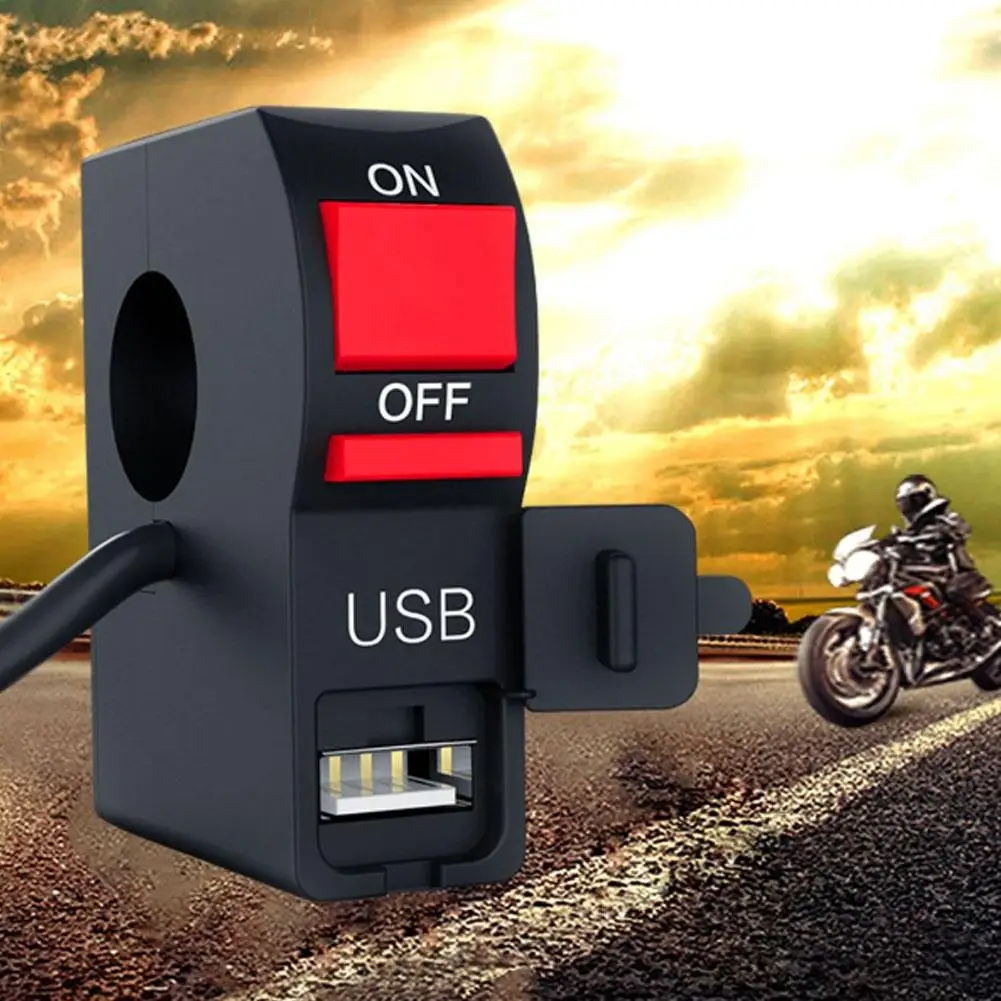 Universal Motorcycle Handlebar Start Flameout Switch On Off Button With Usb Charger Headlight Indicator Switch For ATVs Scooters headlight switch