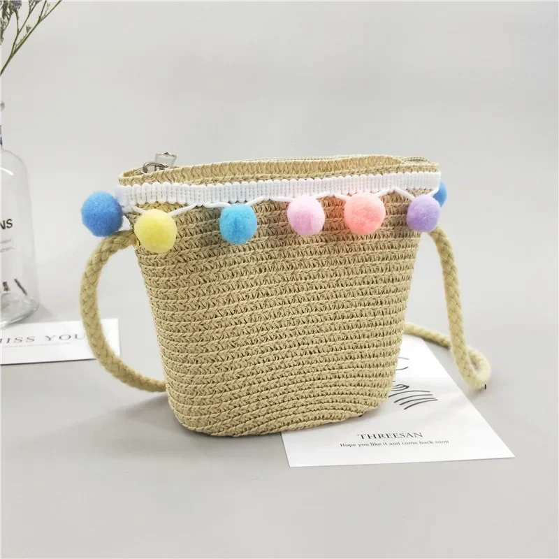 Crossbody Bag New Summer Children Beach Flower Straw Bag 3-7 Old Years Lovely Kids Holiday Travel Beach Bags 4