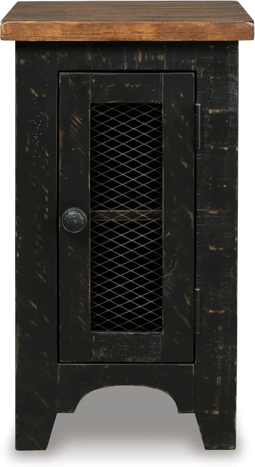 Signature Design by Ashley Valebeck Rustic Farmhouse Chair Side End Table with Cabinet Door, Distressed Black 4