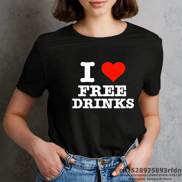 أنا أحب المشروبات الحرة النساء مضحك تي شيرت مطبوع الصيف قصيرة الأكمام أسود أبيض وردي الألوان بلايز تي شيرت فتاة Y2k Harajuku الملابس 2