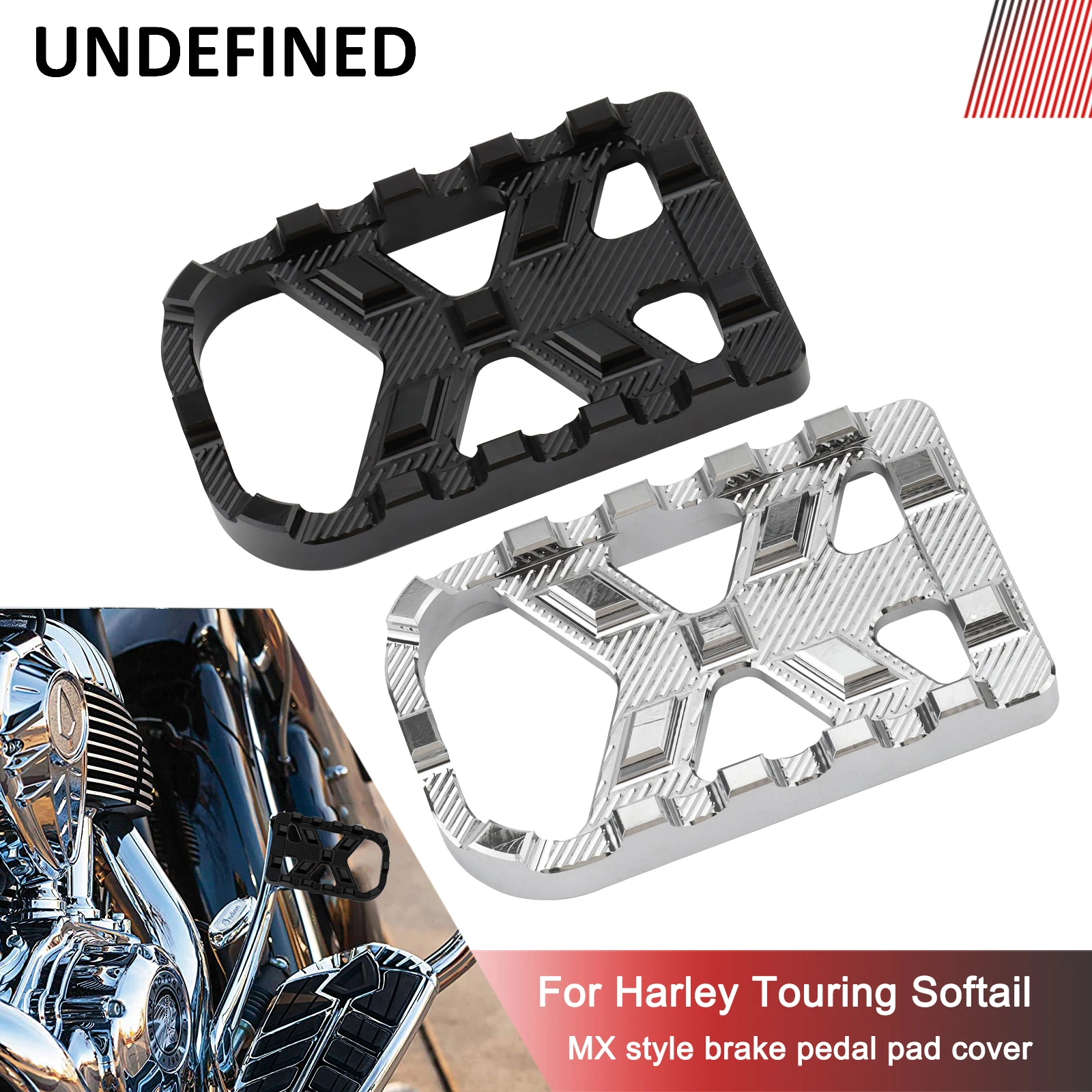 

Motorcycle Brake Pedal Cover MX Offroad Foot Pegs Pad for Harley Touring Street Glide Road King Softail Fat Boy Deluxe Dyna FLD