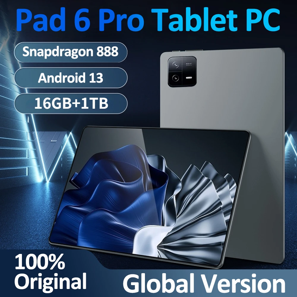 

2024 Pad 6Pro Global Version Tablet Android13 Snapdragon888 16GB+1TB 11inch HD Original Tablet PC 5G Dual SIM Card WIFI Tab