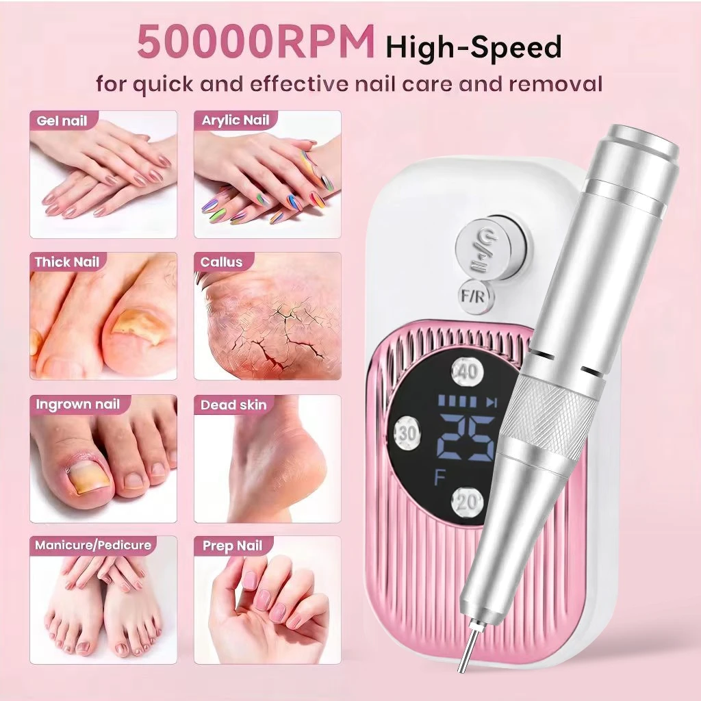 50000RPM 고속 전동 네일 드릴 (아크릴 네일용) 30초 빠른 제거 저소음 오래가는 매니큐어 및 페디큐어 도구