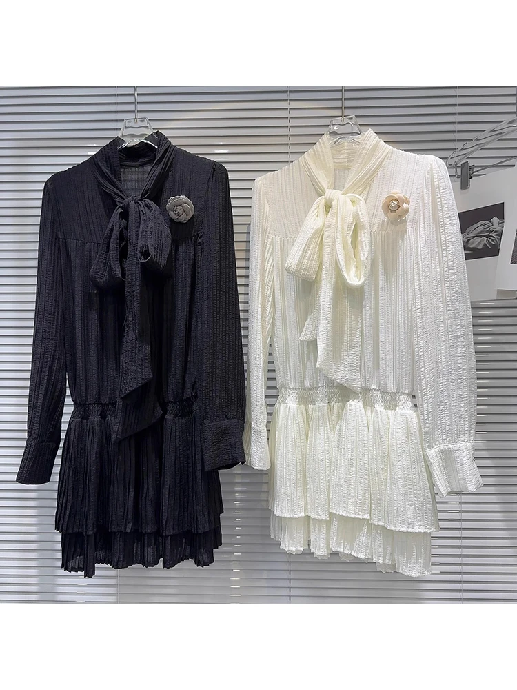 

HIGH STREET Newest 2024 Designer Fashion Star Style Women's Bow Tied Chiffon Dress