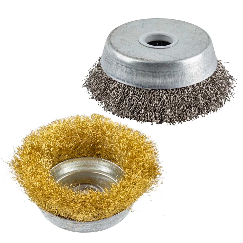 

1PC Crimped Wire Wheel Cup Brush Stainless Steel brass Bowl shape Hole 10/16 For Angle Grinder Metal removal rust paint
