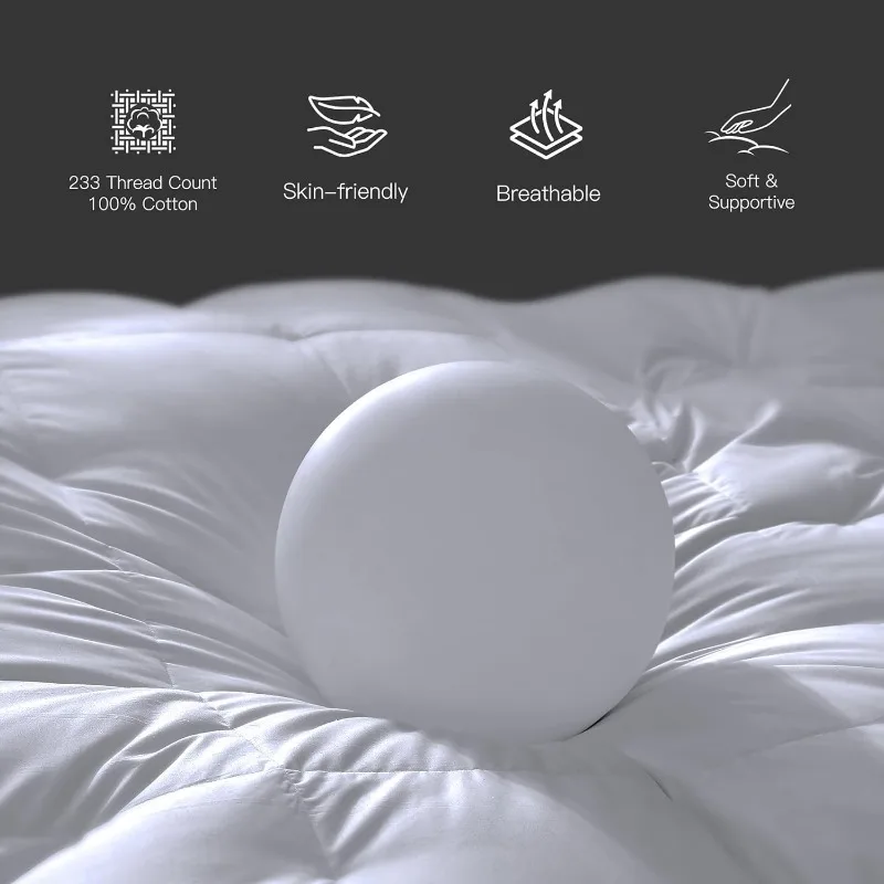 5 inch Down Pillowtop Featherbed Twin Size, Extra Thick Overfilled White Down Feather Mattress Topper 233 Thread Count 100%