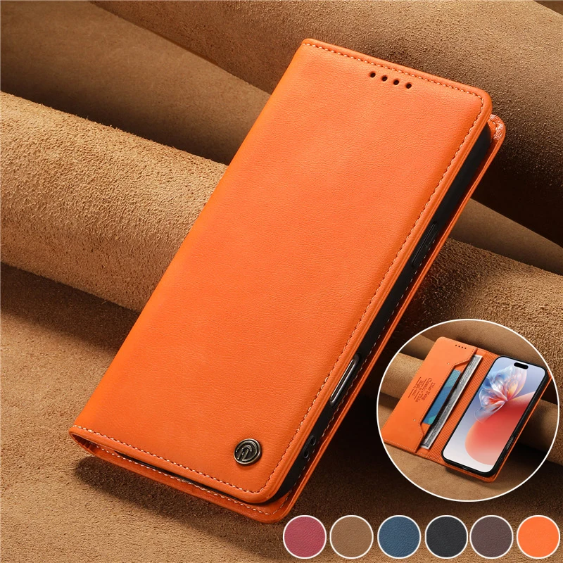 Business Wallet Anti-Theft Leather Flip Phone Case with Matte Magnetic Closure