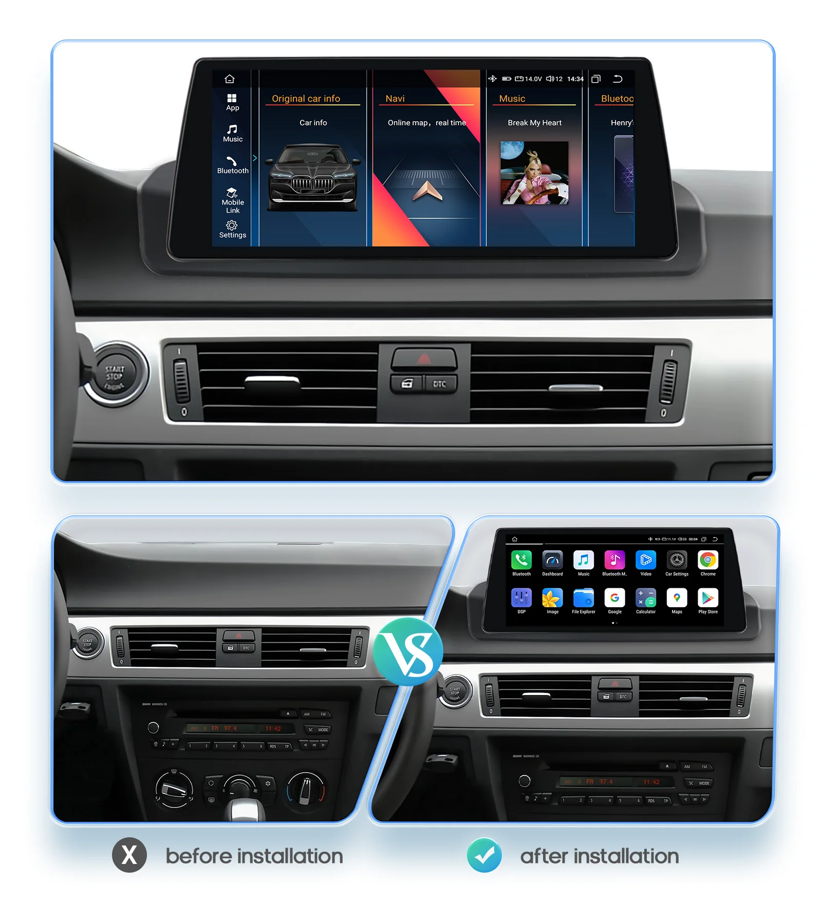 Hizpo 10,25-Zoll-Android-Autoradio für BMW 3er E90 2005–2012 Intelligenzsystem CarPlay RDS DSP GPS Navi QLED-Bildschirm – Detail 4