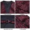 Hi-Tie Red Burgundy Silk Mens Dress Vest Tie Hanky Cufflinks Set Sleeveless Jacqurad Floral Waistcoat Jacket for Male Clothing 6