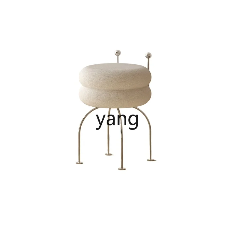 

LXL Cream Style round Stool Stainless Steel Makeup Stool Shoe Changing Stool Light Luxury Minimalist