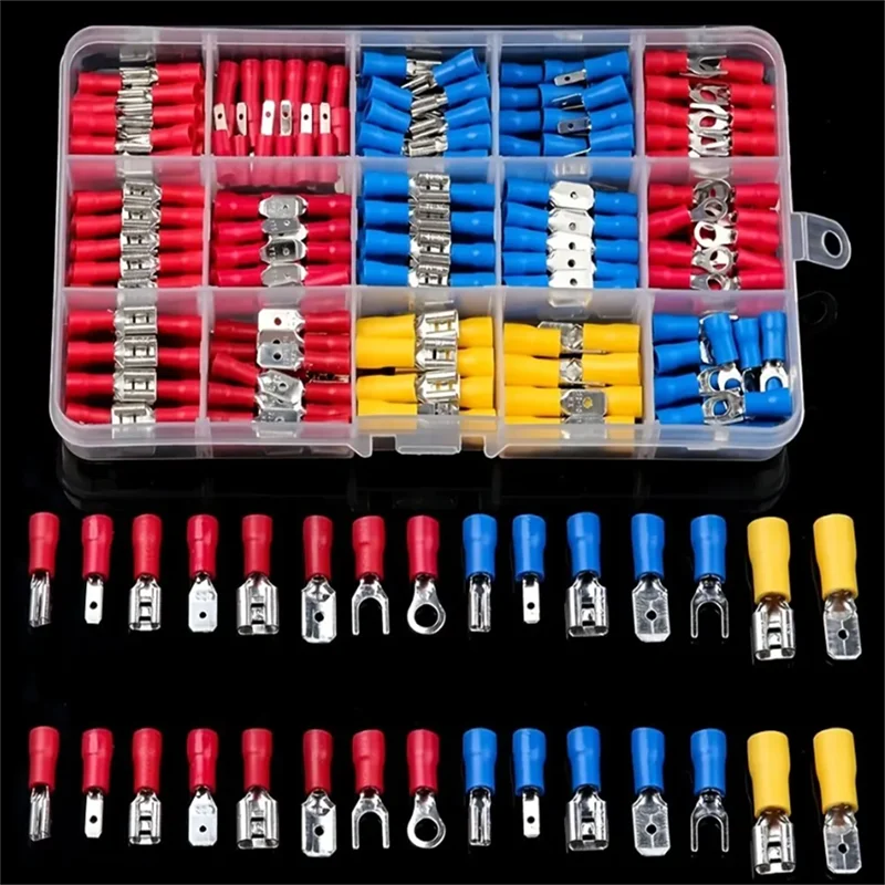Cable Connector Kit Repair Insulated Electrical Wire Crimp Spade Butt Ring Fork Set Ring Lugs Rolled Terminals Assorted
