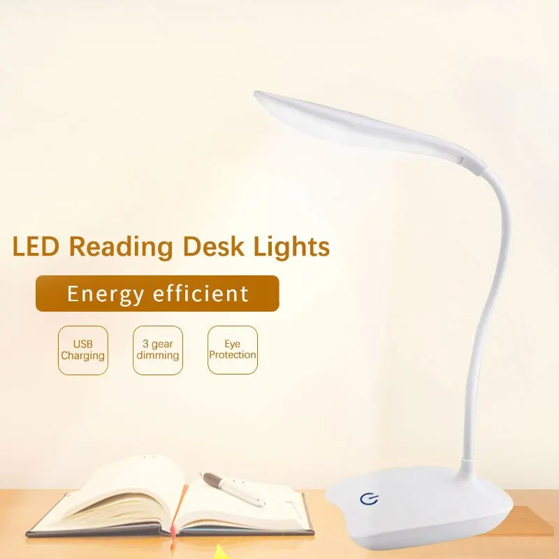 USB recarregável LED Desk Lamp, proteção para os olhos, Quarto Night Light, cabeceira, Estudante leitura Lamp, Desktop