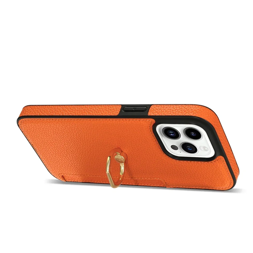 Litchi Leather Wallet Case with Ring Holder