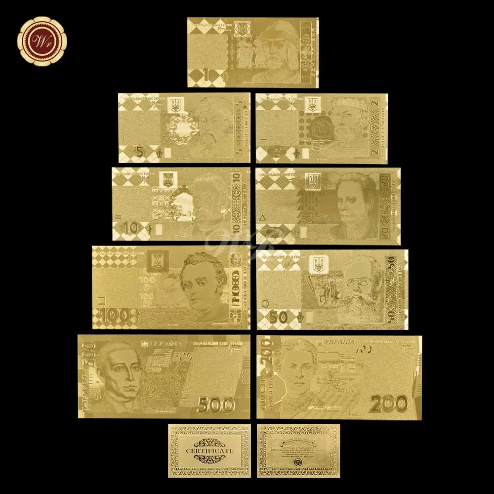 9 Pz/Set Banconote Placcate In Oro Ucraina Banconote Banconote False Set Completo Di Banconote In Banca Di Accumulo Souvenir Regalo Aziendale Per La R