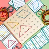 Wooden Montessori Nail Geoboard with 24 Pattern Cards Shape Puzzle Matrix and 40 Rubber Bands Stem Block Geoboard for Kids 1