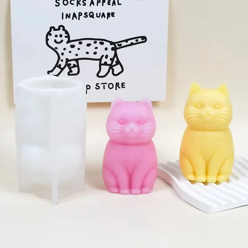 11.5cm Cat Silicone Candle Mold 3D Cute Kitten Plaster Animal Soap Resin Crystal Making Diy Chocolate Mould Home Crafts Casting