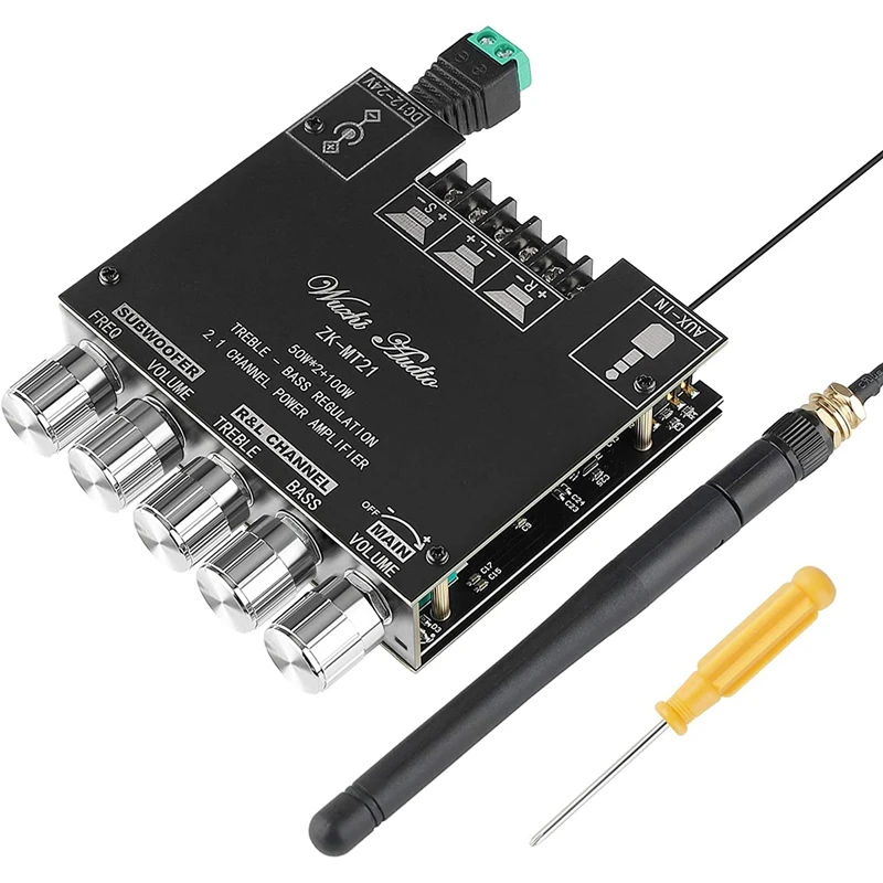 

ABGZ-ZK-MT21 2.1 Channel Bluetooth 5.0 Subwoofer Amplifier Board 50WX2+100W Power Audio Amplifier Board Speaker With Antenna