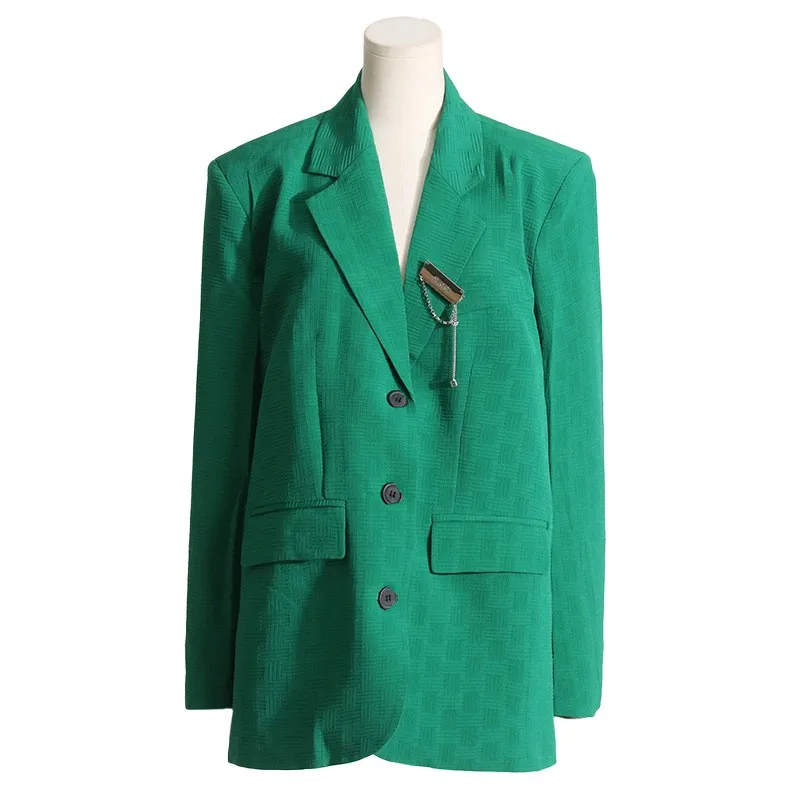 

Women's Blazer Outerwear 2024 Spring New Green Single Breasted Elegant Casual Female Jacket Loose Outdoor Clothing Novelties