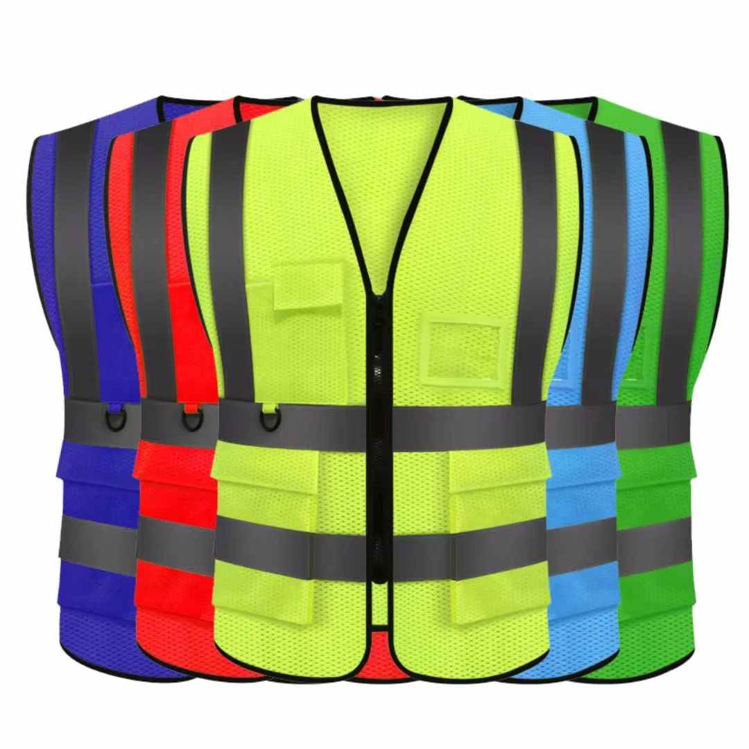 Safety Vest Summer Unisex Pockets Zipper Durable Mesh Material Ideal for Construction Outdoor Workers high visibility vest reflective vest safety vest