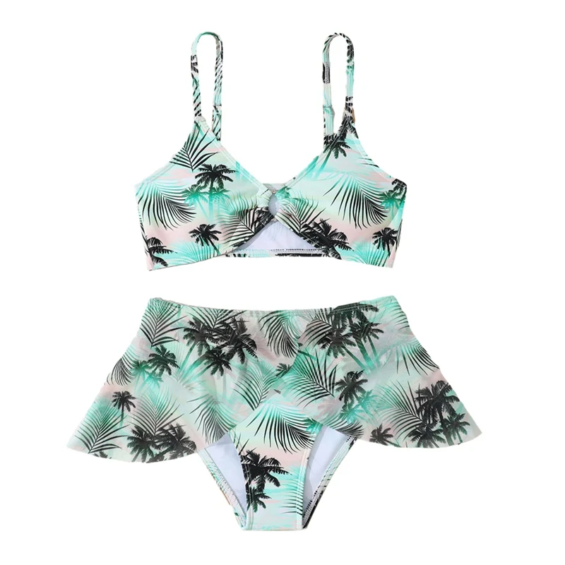 2 Pieces Children Girls Tropical Print Bikini Set Kids Swimwear Bathing Swimming Swim Suit Beachwear