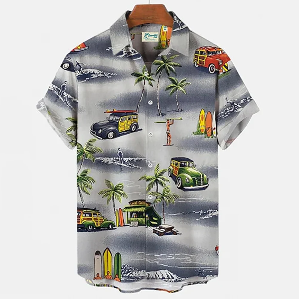 2022 Men's Retro Shirts Fashion Loose Short Sleeves Summer Men's Hawaiian Shirts Male Clothing Casual Coconut Tree Shirts Top