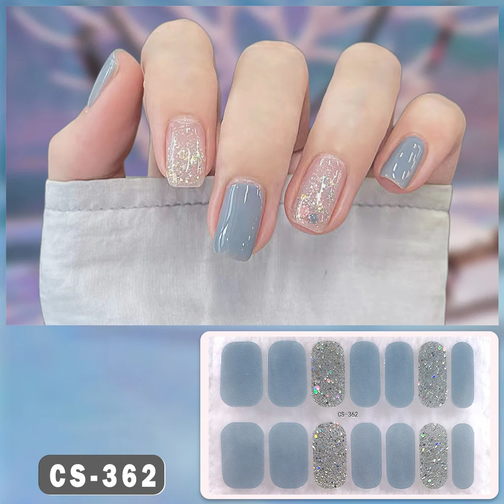 14Tips Foil Gel Nail Stickers Heart Self-Adhesive Glittering Gel Nail Polish Strips Simple Art Stickers DIY NAil Art Making