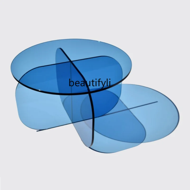 

Акриловый синий журнальный столик, итальянский стиль, современный и минимализм, гостиная, балкон, угловой столик для маленькой квартиры, круглый