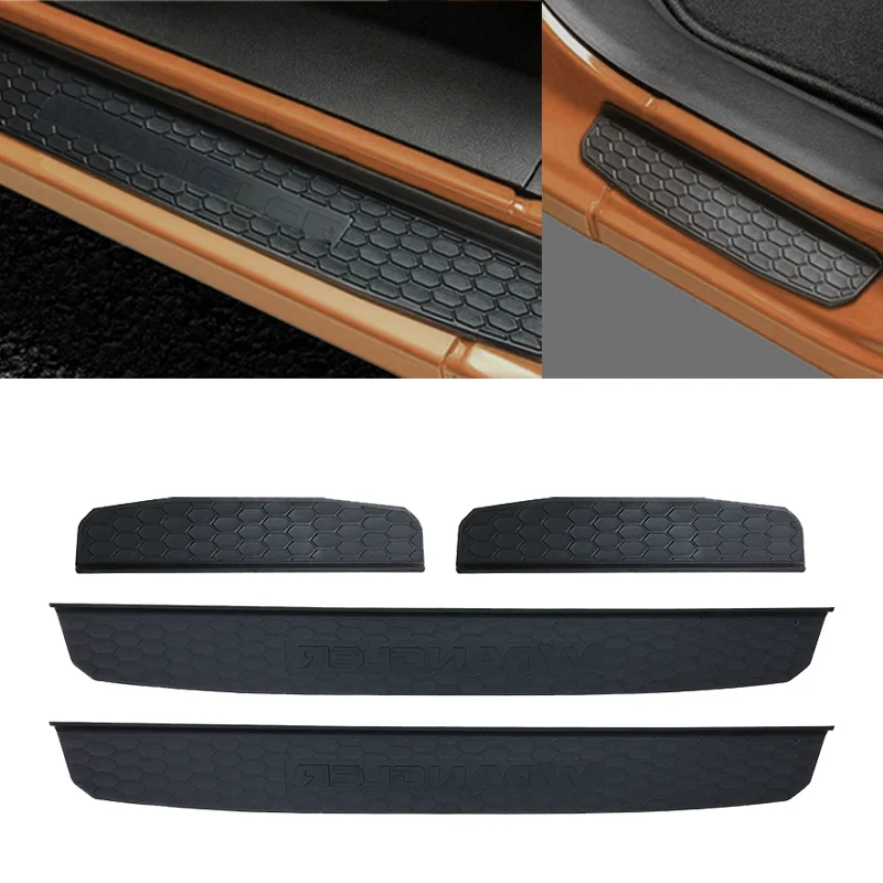 4Pcs Protezione Davanzale Della Porta Per Jeep Per Wrangler Jl Per Jeep Jl Decalcomania Per Jeep Jl Wrangler Accessori Strisce Soglia Abs Nero