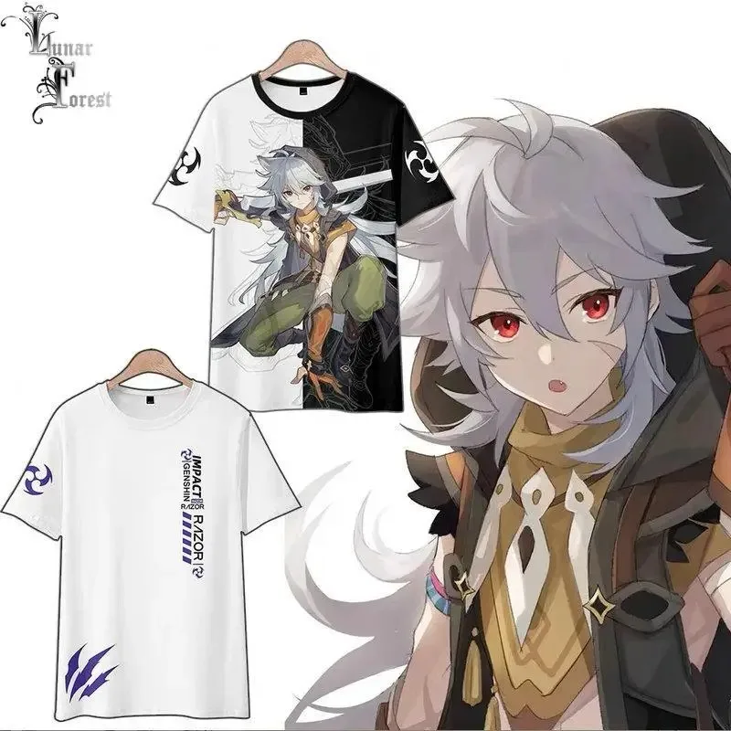 

Genshin impact knife 3d printing T-shirt summer fashion around neck short sleeve popular game streetwear 2024