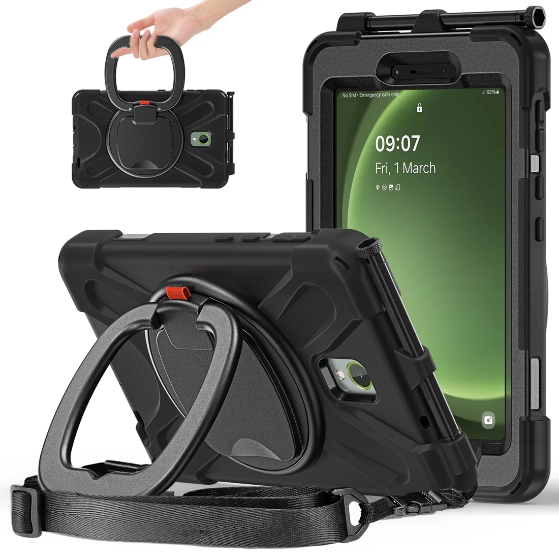 Heavy Duty Robusto Case Protetor 360 ° Kickstand Rotativo Handle Grip Alça de Ombro para Samsung Galaxy Tab Active Sm-x306b