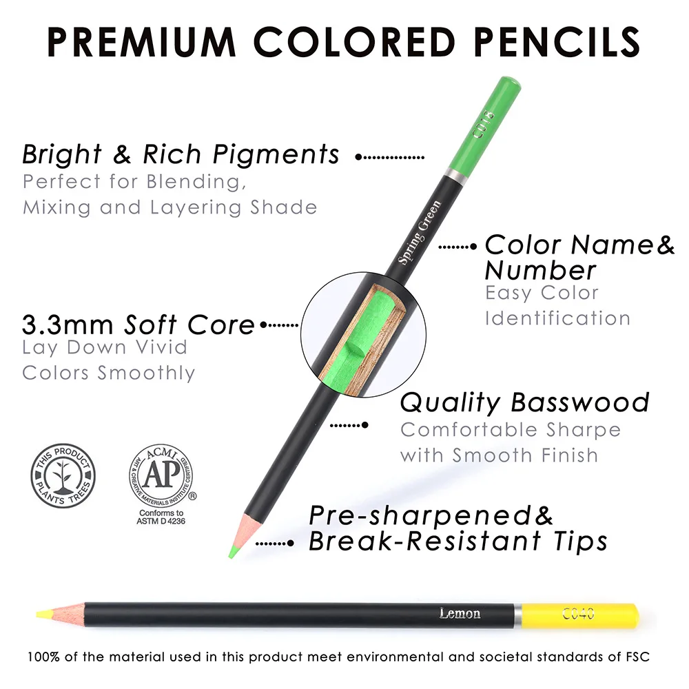 KALOUR 72pcs Premium Colored Pencils Set, Soft Core Lead Vibrant