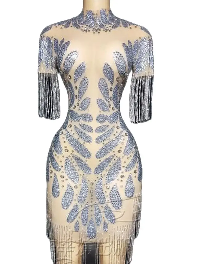 

Высококачественное популярное эластичное облегающее платье со стразами и кисточками, новинка 2024, модная женская одежда на заказ