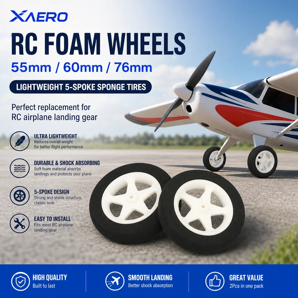 XAERO 2 Stück RC-Schaumstoffräder 55 mm/60 mm/76 mm leichte 5-Speichen-Schwammreifen für RC-Flugzeug-Fahrwerk-Ersatzteile