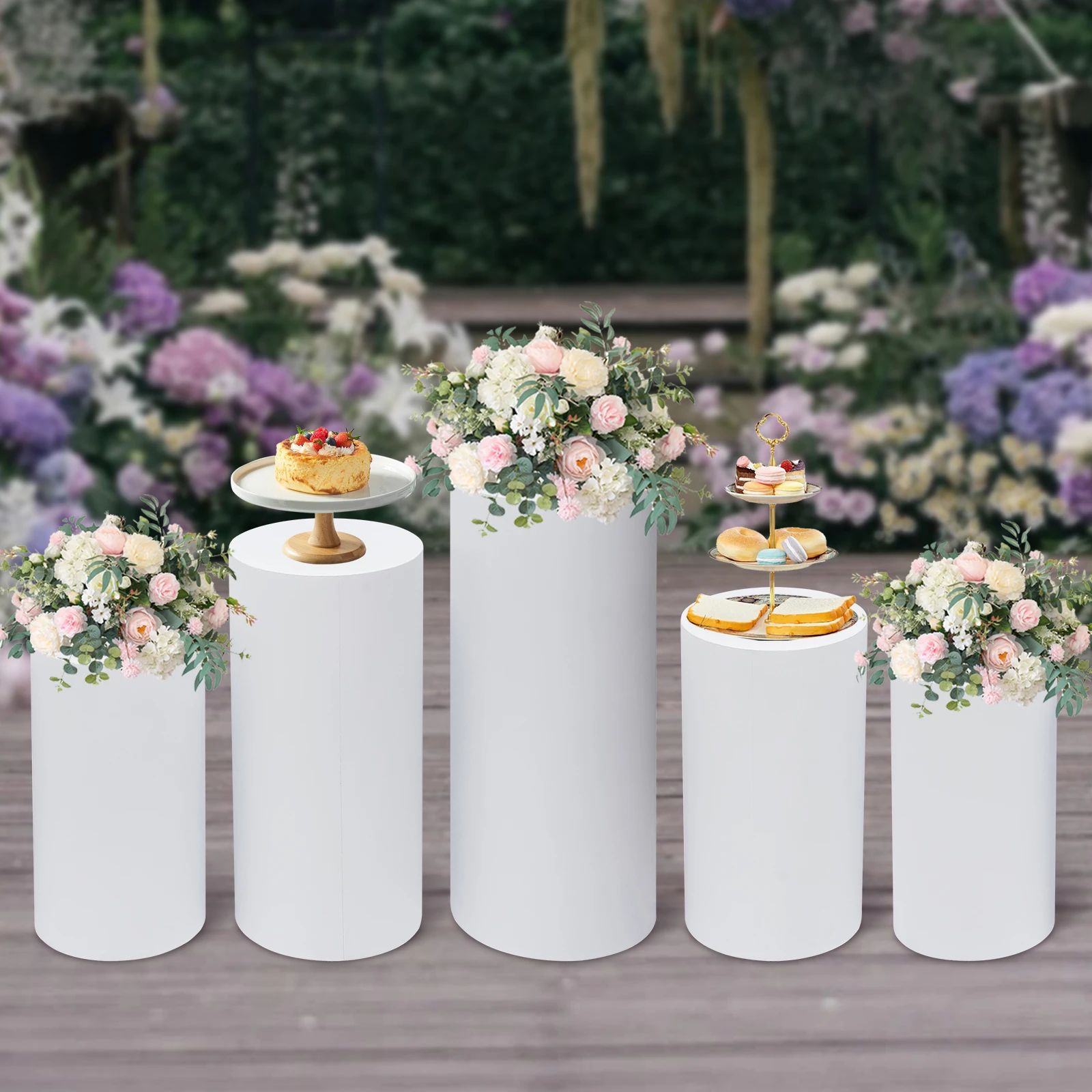 3/5PCS Heavy Duty Iron Cylindrical Display Stand Set Wedding Flower Pedestal Stand for Birthday Party Events Decoration