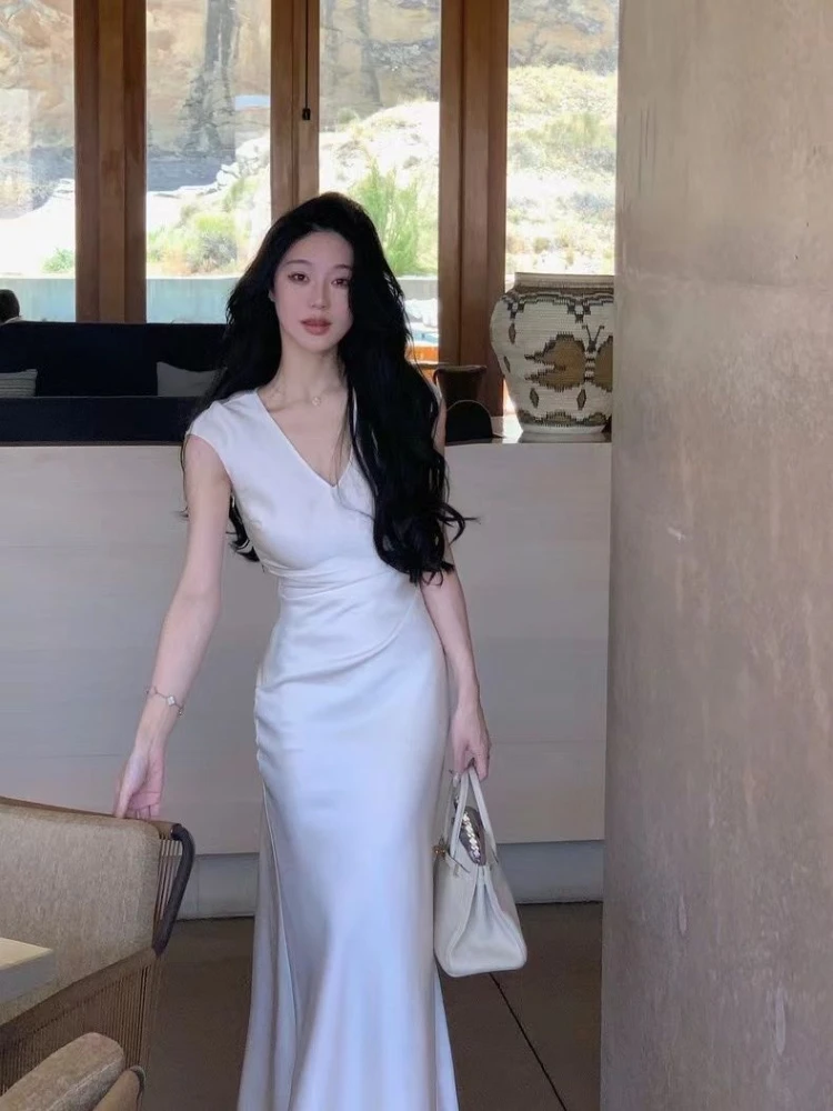 2025 French Elegant Midi Dress Even Party Female Summer Casual One Piece  Dress Korean Fashion Clothing Beach Style 2000s Vintage - AliExpress  200000345