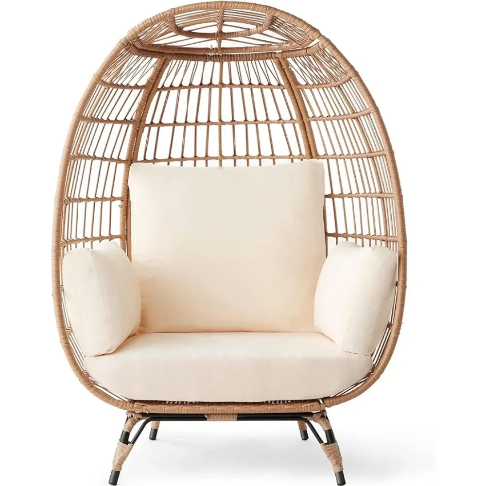 

Wicker Egg Chair, Oversized Indoor Outdoor Lounger for Patio,Backyard,Living Room w/ 4 Cushions,Steel Frame,440lb Capacity Ivory