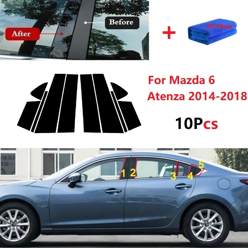 10PC Window Pillar Posts trim Cover Molding for Mazda 6 Atenza 2014-2018 Middle BC Column Sticker