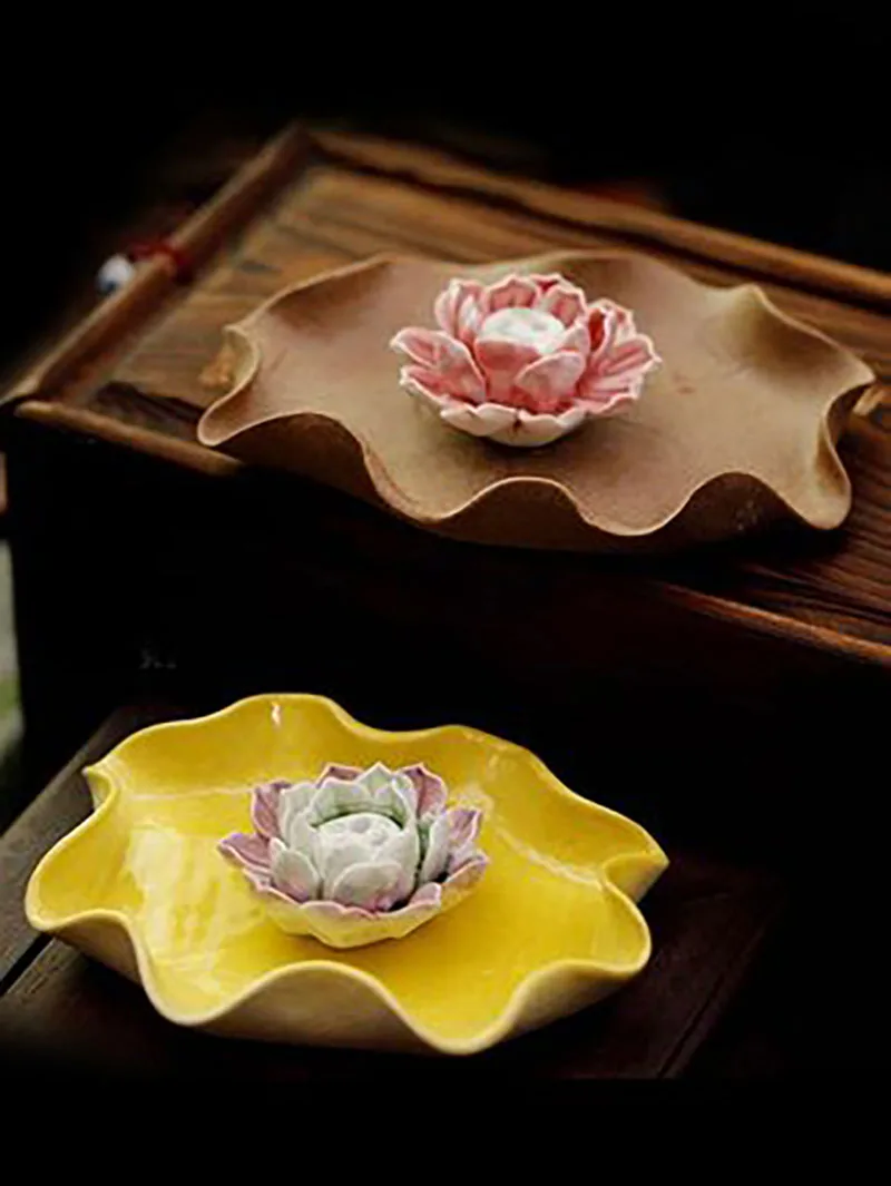 Ceramic Lotus Ornament, Incense Stove, Thread, Insert Tower, Incense Plate, Suitable for Home Office, Tea Ceremony