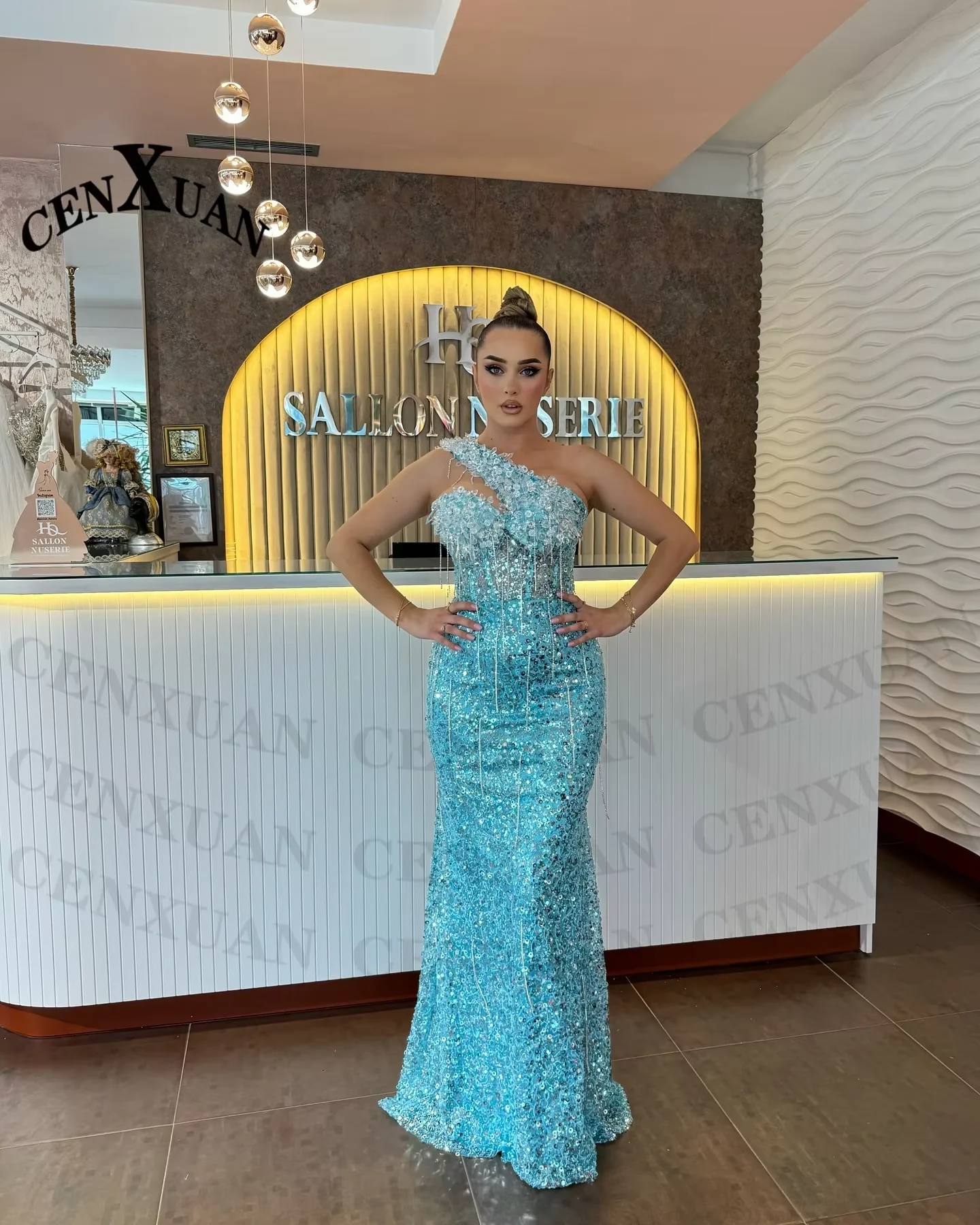 CENXUAN Modest Celebrity Dresses Deading Diamond Sequined One-Shoulder  Engagement Dress Women Vestido De Noche Customised - AliExpress 320