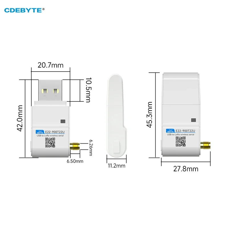 LoRa 모듈 900MHz USB 인터페이스 CDEBYTE E22-900T22U 22dBm 장거리 5KM DIP 무선 모듈(안테나 포함) RSSI LBT