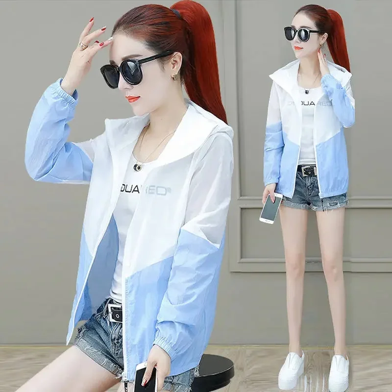 

Summer Thin Coat Women Sun Protection Clothing New Fashion Hooded Jacket Female Zipper Loose Outerwear Anti-Ultraviolet Coat