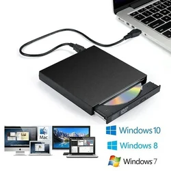 USB 2.0 Slim Portable External DVD Optical Drive CD/DVD-ROM CD/DVD-RW Player Burner Slim Reader Recorder for Windows Mac OS