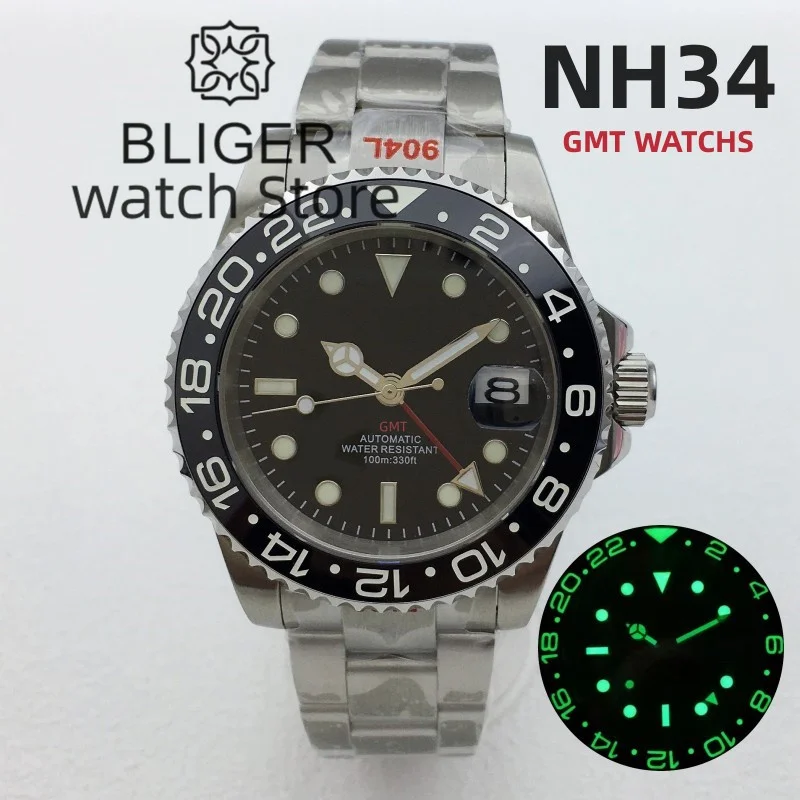 

Часы мужские механические со светящимся стеклом и сапфировым стеклом, 40 мм